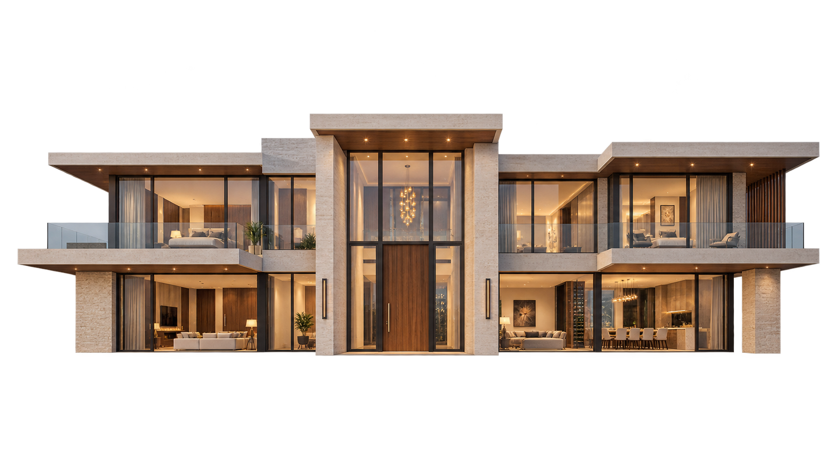 Luxury modern Mediterranean villa at blue hour